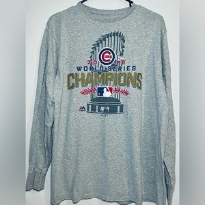 Mens Chicago Cubs 2016 World Series Champions Long Sleeve Tee Large Gray